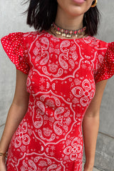 open lace back dress Red Bandana Midi Slip Dress