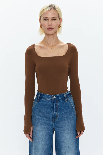 Jenny Long Sleeve Square Neck Thong Bodysuit
