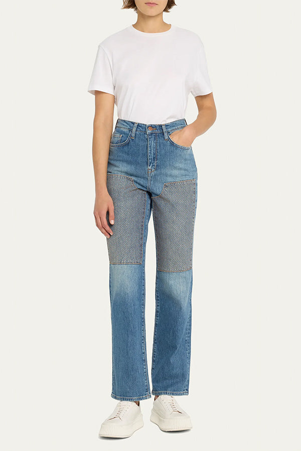 Ms. Triarchy High Rise Straight Leg Jean - Classic Indigo Embroidery