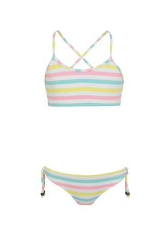 Girls Multi Stripe Cross Back Bikini